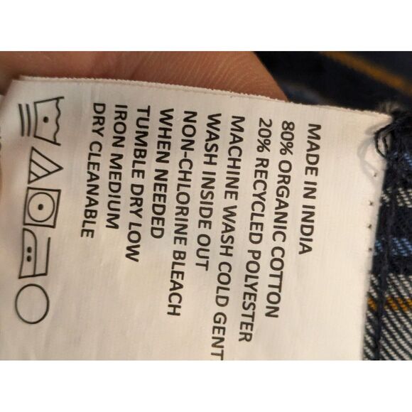 Prana Flanel Blue Plaid LONG SLEEVE SHIRT SMALL SLIM Organic Cotton Blend - Picture 3 of 4